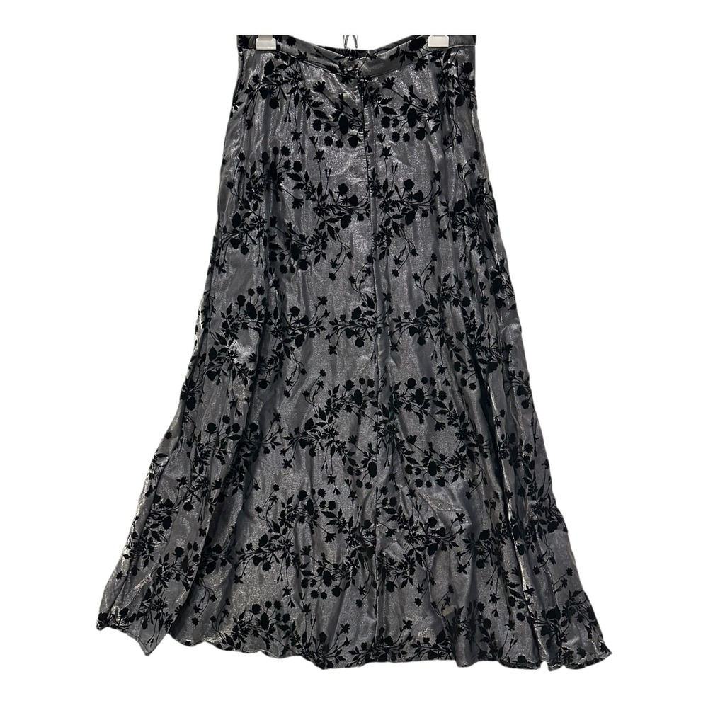 Vtg Ronni Nicole Metallic Silver Floral Flocked Maxi Skirt Size 12 Made In USA - Picture 2 of 7